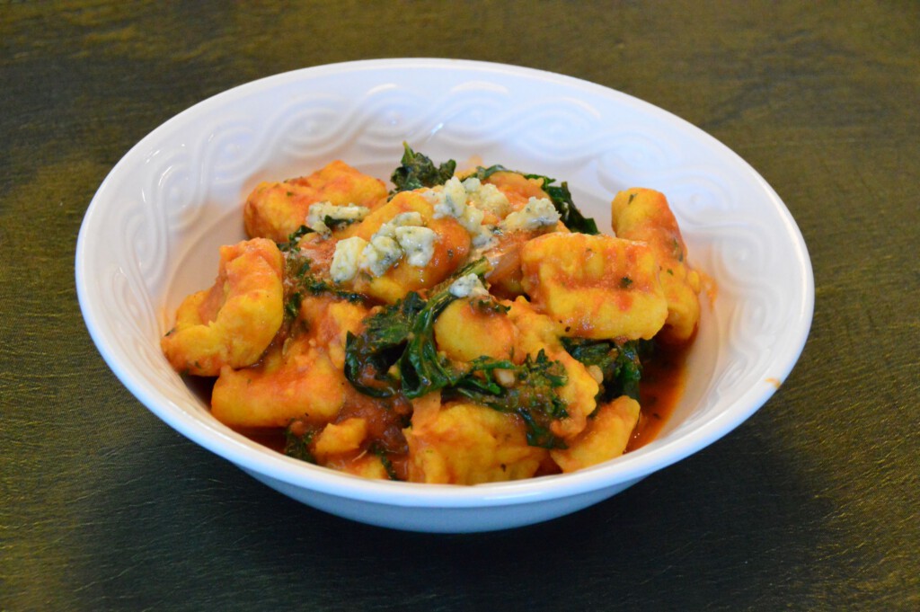 Gnocchi in Kale Tomato Sauce and Blue Cheese